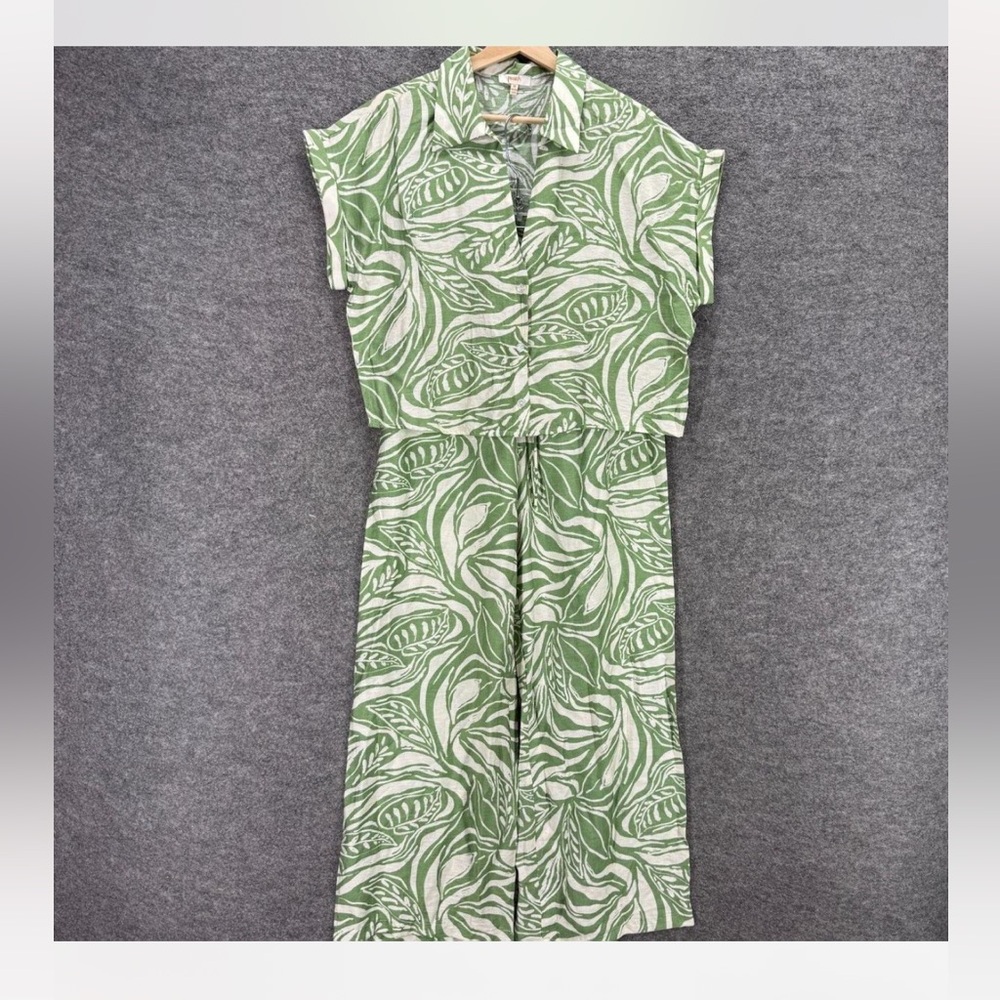 Summer Matching Set - Green and White Leaf Print Set - Sz L